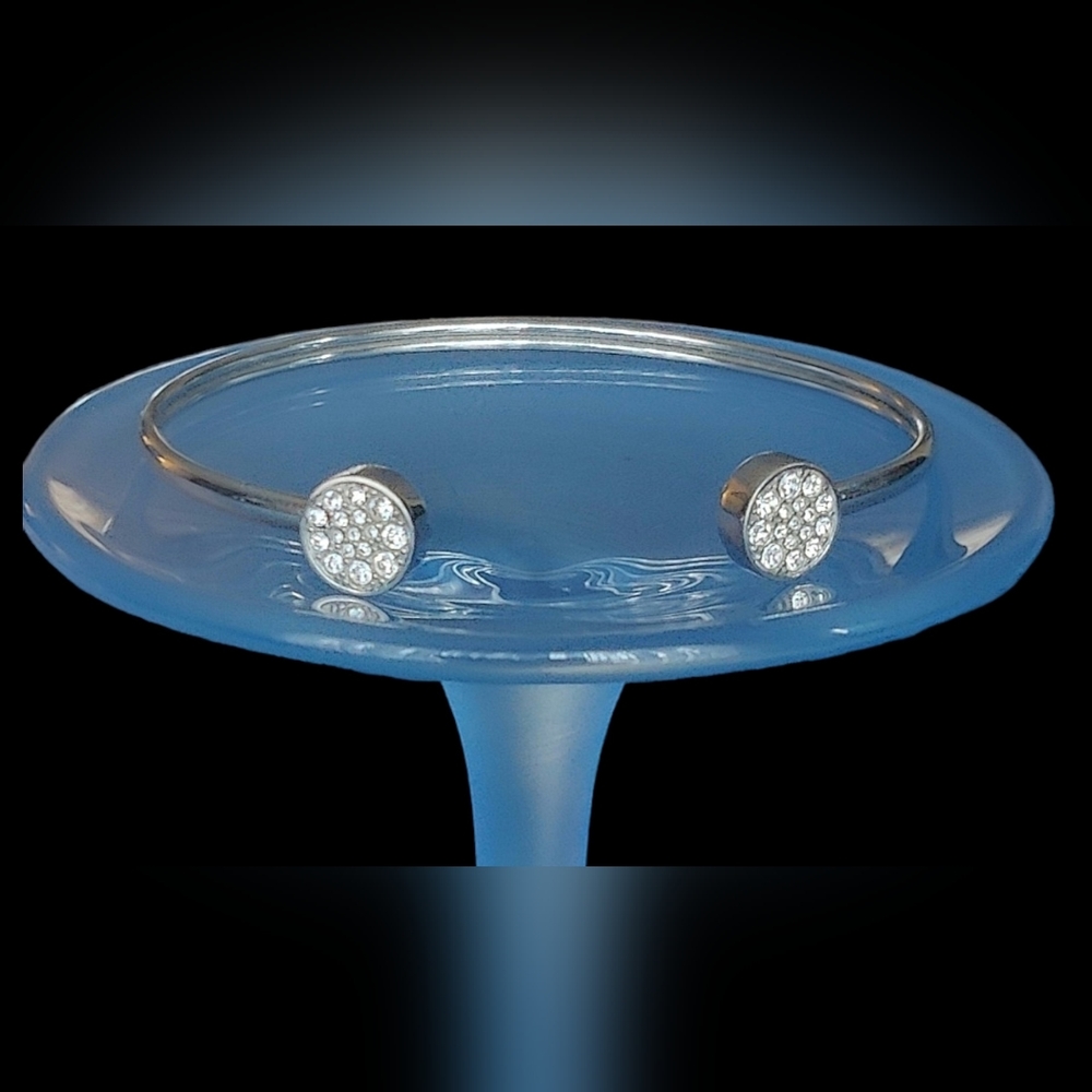 Fossil Steel and Crystal Open Bangle Cuff, Approx 7" - Picture 2 of 3